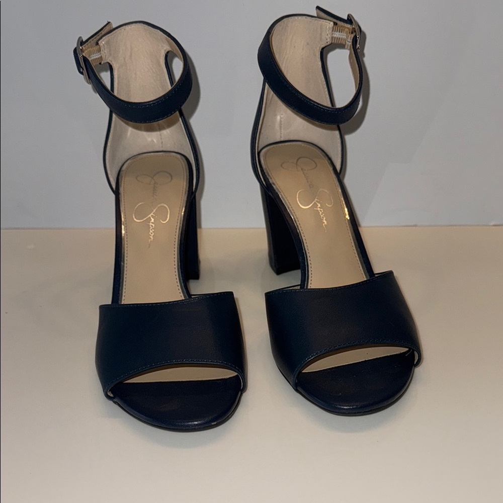 Jessica Simpson navy Ankle Strap Block Heel Sandals 9.5